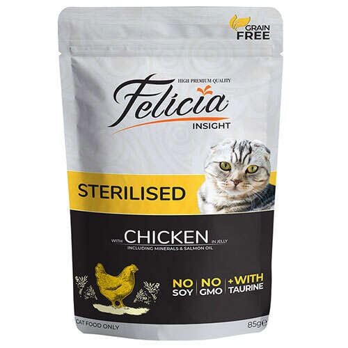 Felicia Pouch Sterilised Tavuk Etli Tahılsız Kısırlaştırılmış Kedi Yaş Maması 85 Gr