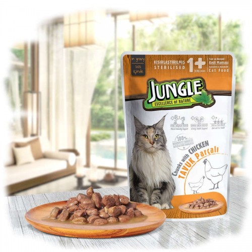 Jungle Pouch Sterilised Tavuklu Yaş Kısırlaştırılmış Kedi Maması 100 Gr