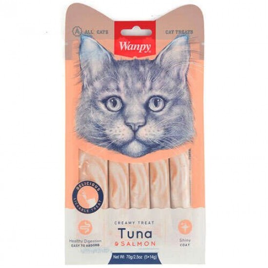 Wanpy Ton Balık ve Somonlu Likit Creamy Kedi Ödülü 5x14 Gr Wanpy Ton Balık ve Somonlu Likit Creamy Kedi Ödülü 5x14 Gr